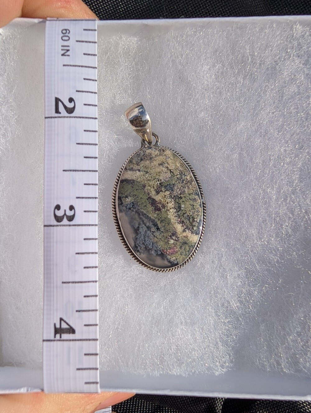 Large Moss Agate Pendant Set In 925 Sterling Silver - Picture 3 of 5